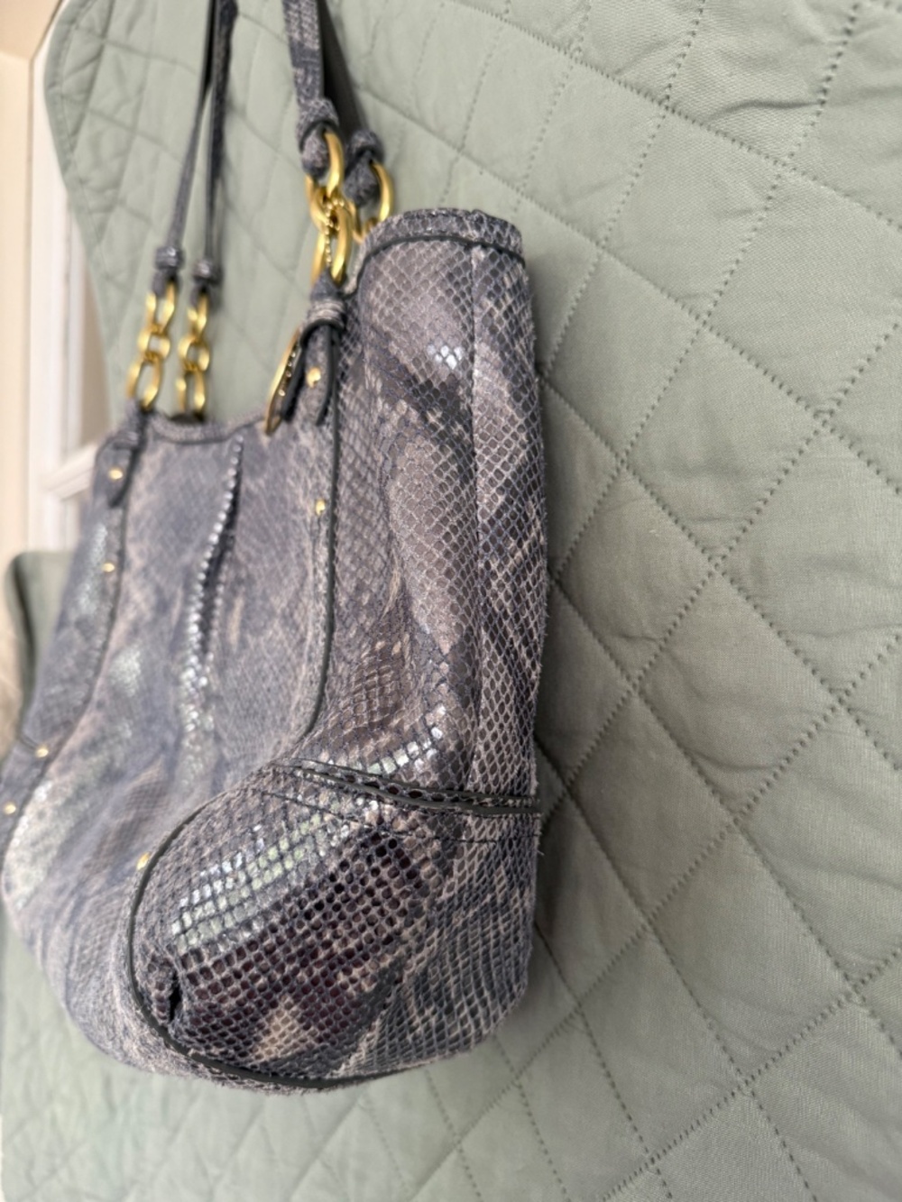Coach Alexandra Python-Embossed Blue/Gray Shoulder Bag with Gold Hardware. EUC. - Picture 8 of 10